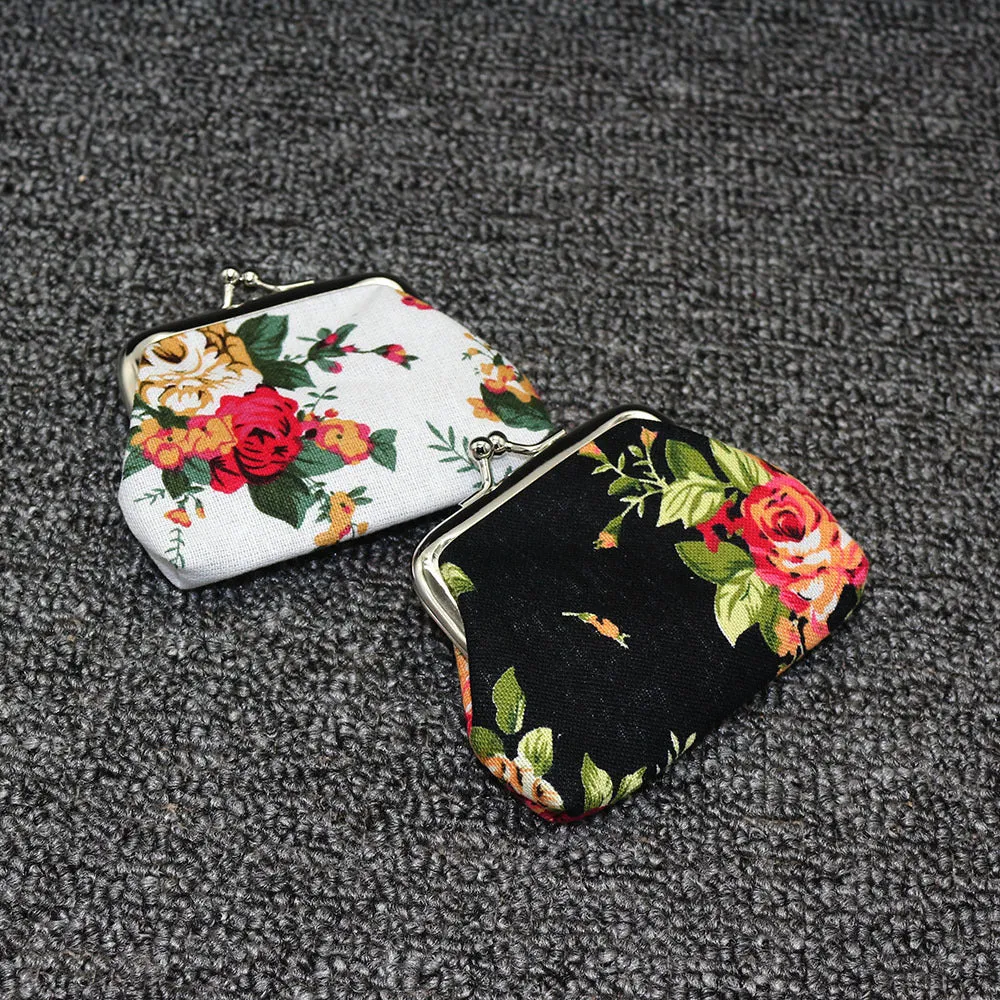 Canvas mini coin purse with floral pattern, 10x7.5cm, in four colour options