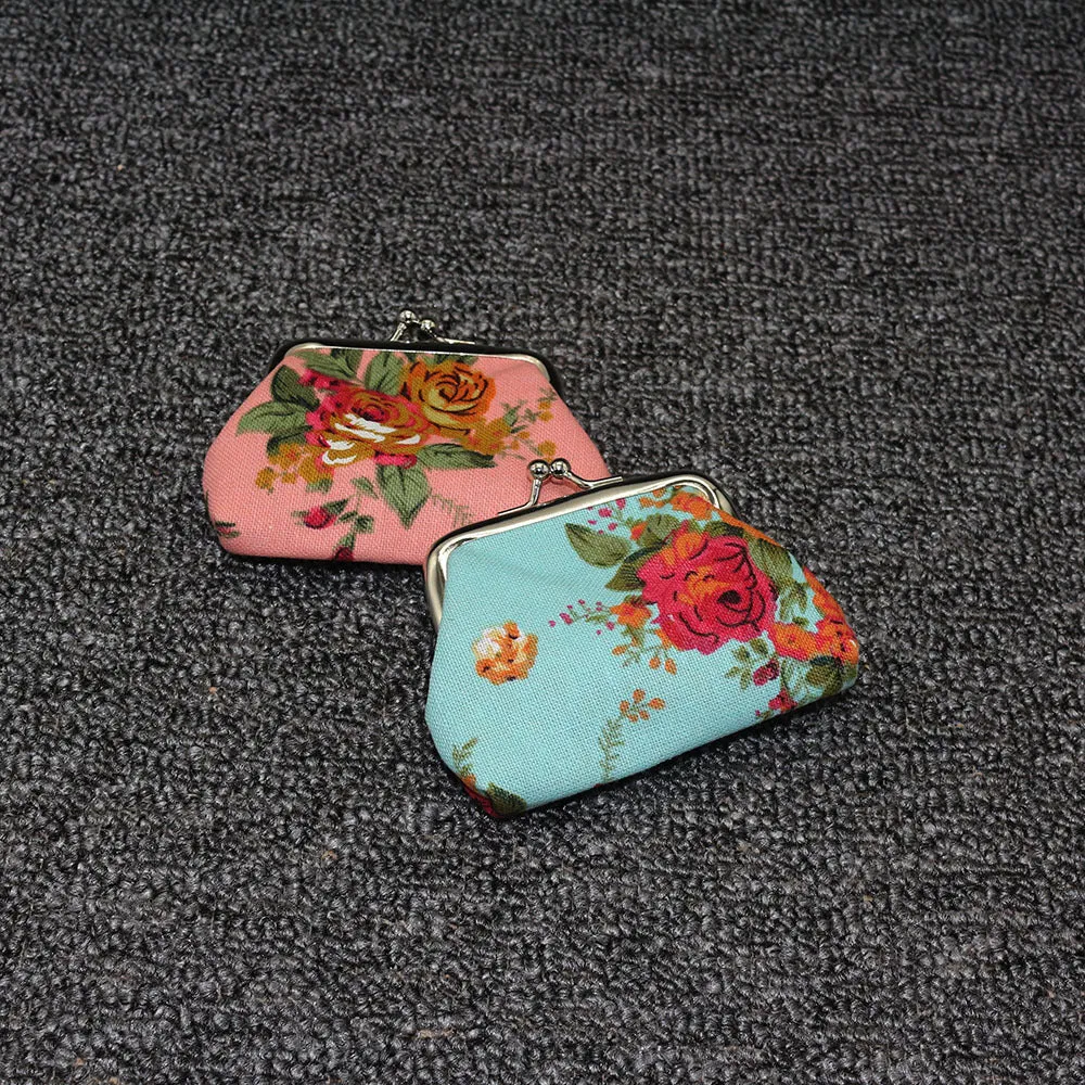 Canvas mini coin purse with floral pattern, 10x7.5cm, in four colour options