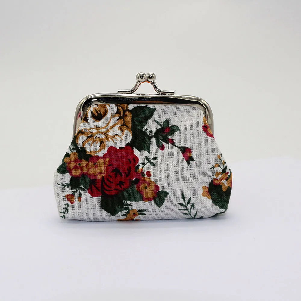 Canvas mini coin purse with floral pattern, 10x7.5cm, in four colour options