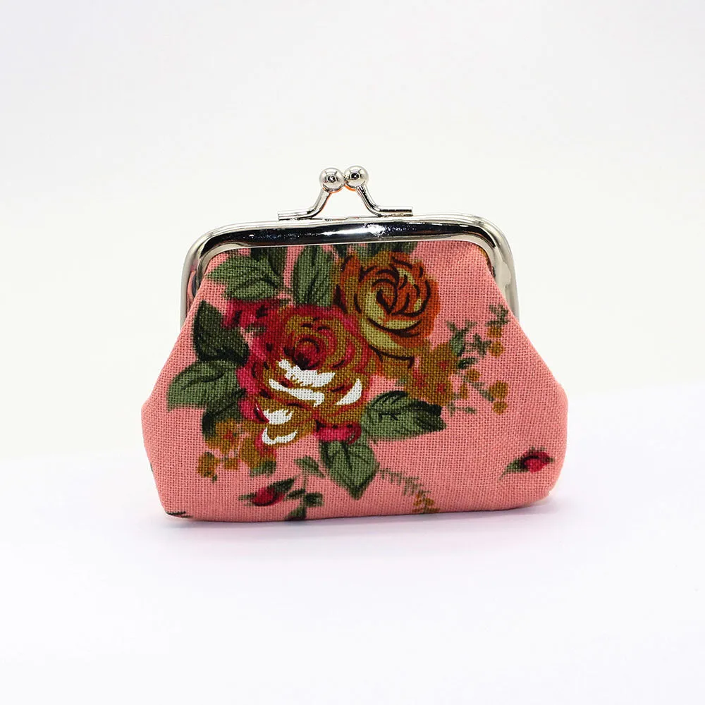 Canvas mini coin purse with floral pattern, 10x7.5cm, in four colour options