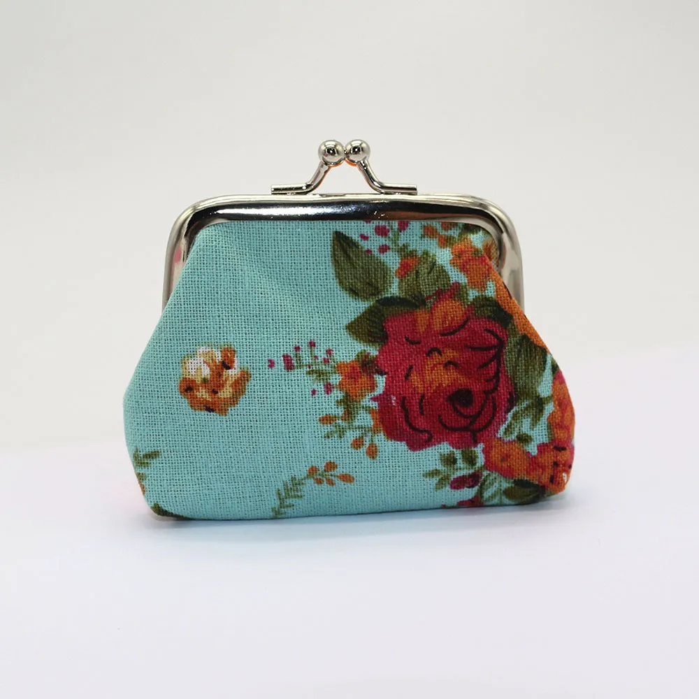 Canvas mini coin purse with floral pattern, 10x7.5cm, in four colour options