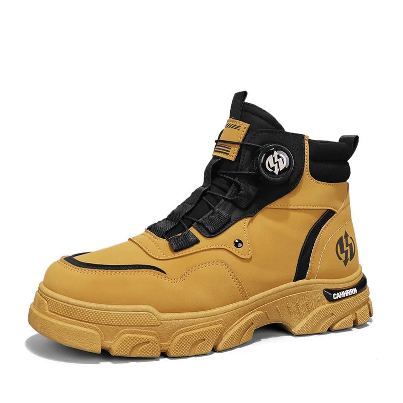 Men's non-slip thick bottom high-top casual shoes in black with artificial PU upper and low heel