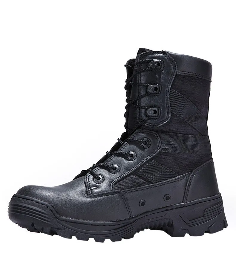 Desert Male Battle waterproof hiking boots for men in black, side view, outdoor setting