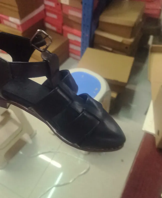 Women's casual sandals with leopard print, solid colour base, black, breathable artificial PU upper, size 34 to 43