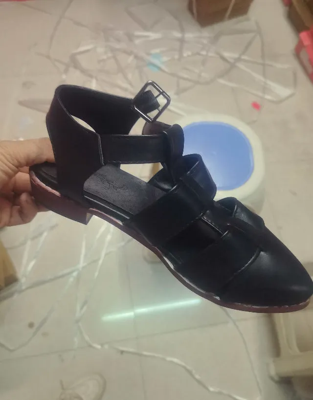 Women's casual sandals with leopard print, solid colour base, black, breathable artificial PU upper, size 34 to 43