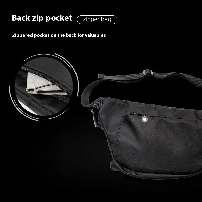 Black Oxford fabric men's chest bag with slanted street style design and sewing line details