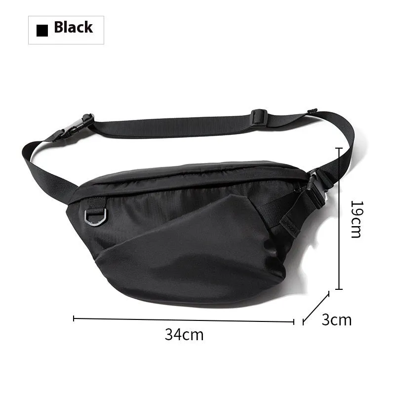 Black Oxford fabric men's chest bag with slanted street style design and sewing line details