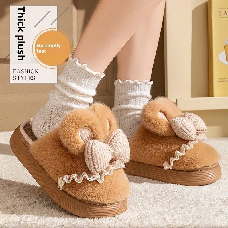 Indoor warm non-slip couples cotton shoes with suede upper and EVA sole in brown