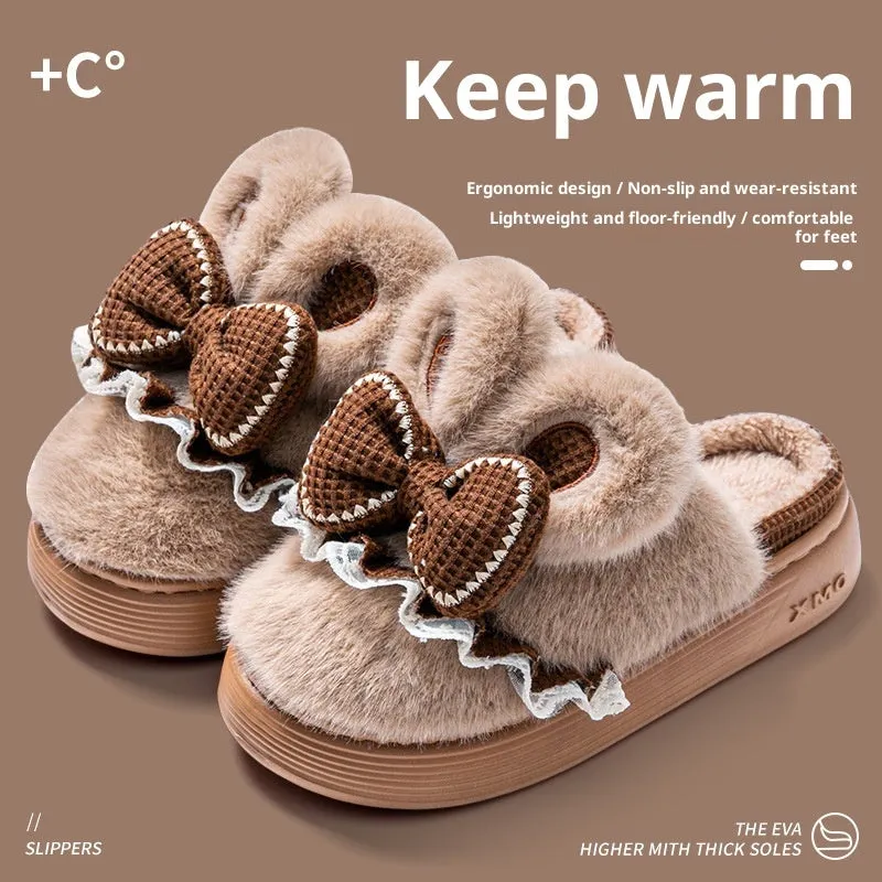 Indoor warm non-slip couples cotton shoes with suede upper and EVA sole in brown