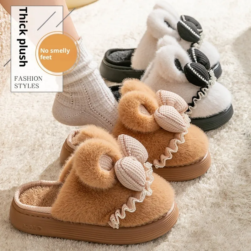 Indoor warm non-slip couples cotton shoes with suede upper and EVA sole in brown