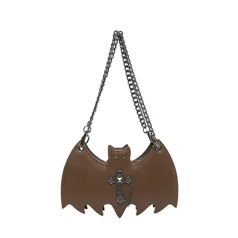 New Fashion Creative Halloween Personalized Bat Handbag in black PU leather with chain strap and batwing shape