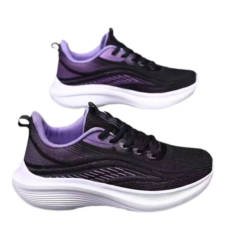 Women's lightweight running shoes with breathable mesh upper, flat heel, and front lace-up closure