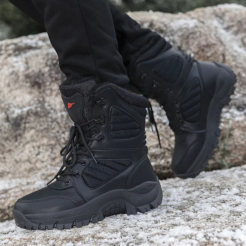 Men's snow boots brown waterproof artificial PU upper non-slip rubber sole mid heel winter shoes