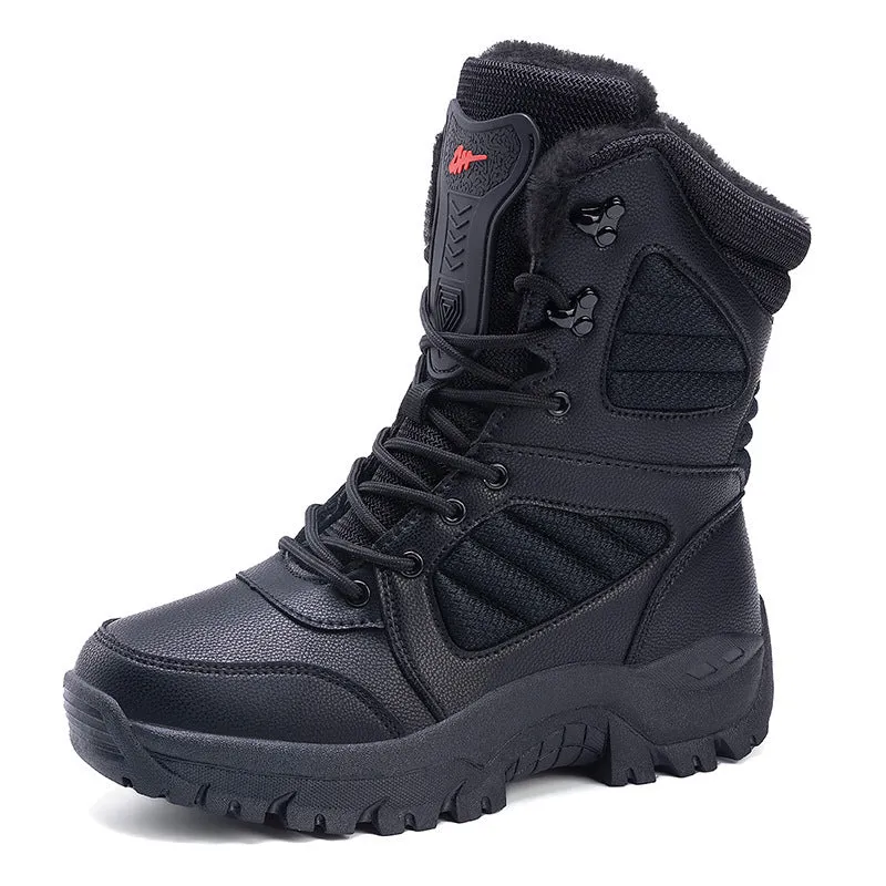 Men's snow boots brown waterproof artificial PU upper non-slip rubber sole mid heel winter shoes