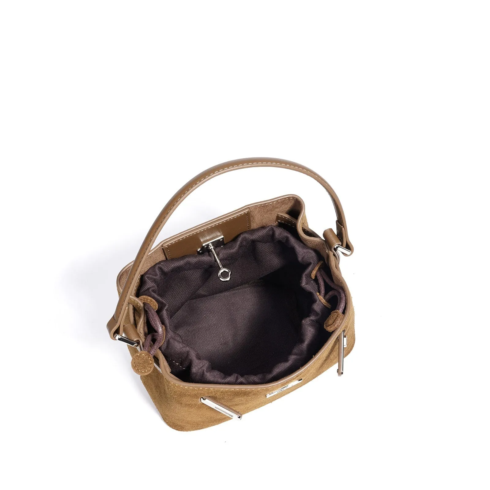 Cortical women's spliced casual crossbody bag in genuine leather suede, vertical square shape, solid colour
