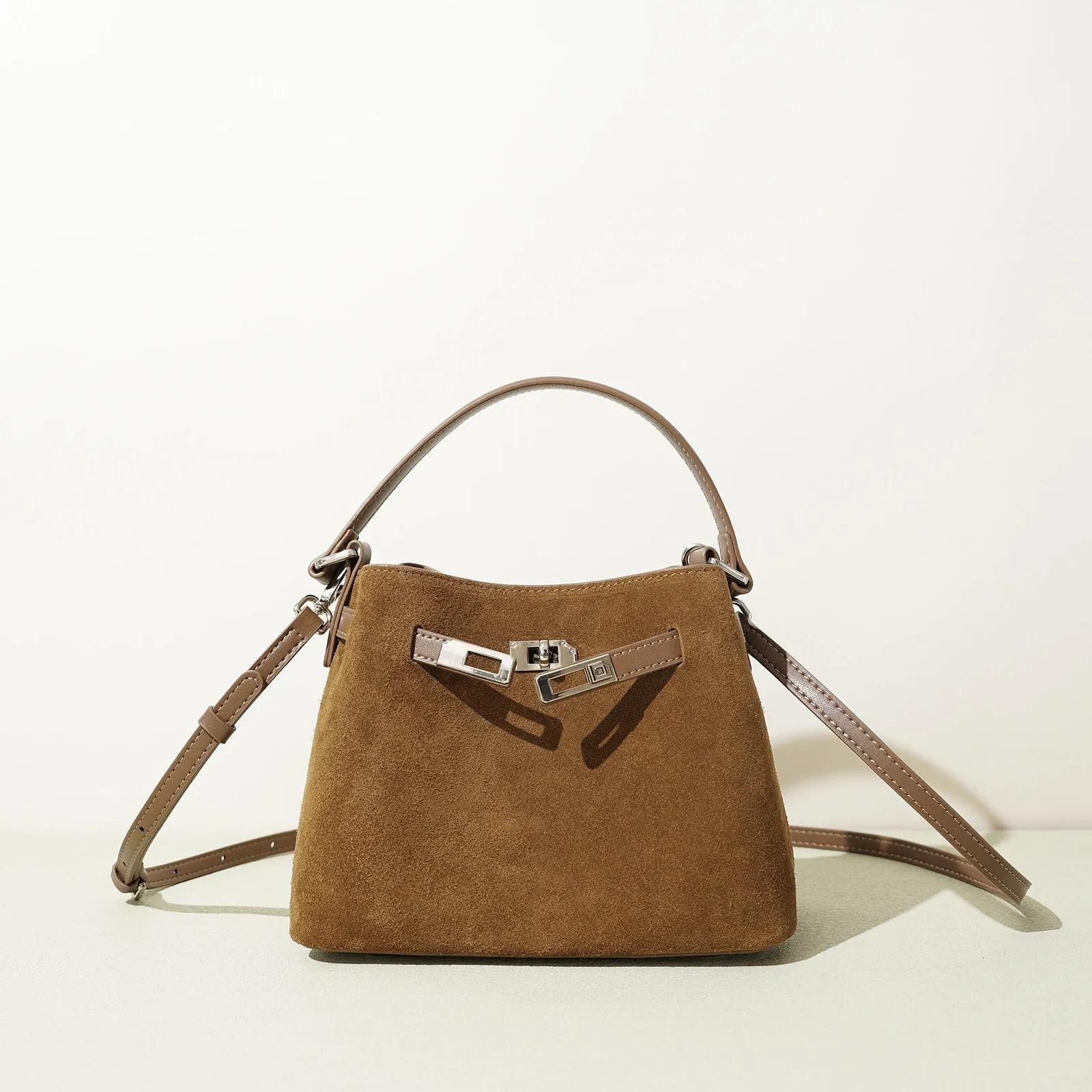 Cortical women's spliced casual crossbody bag in genuine leather suede, vertical square shape, solid colour
