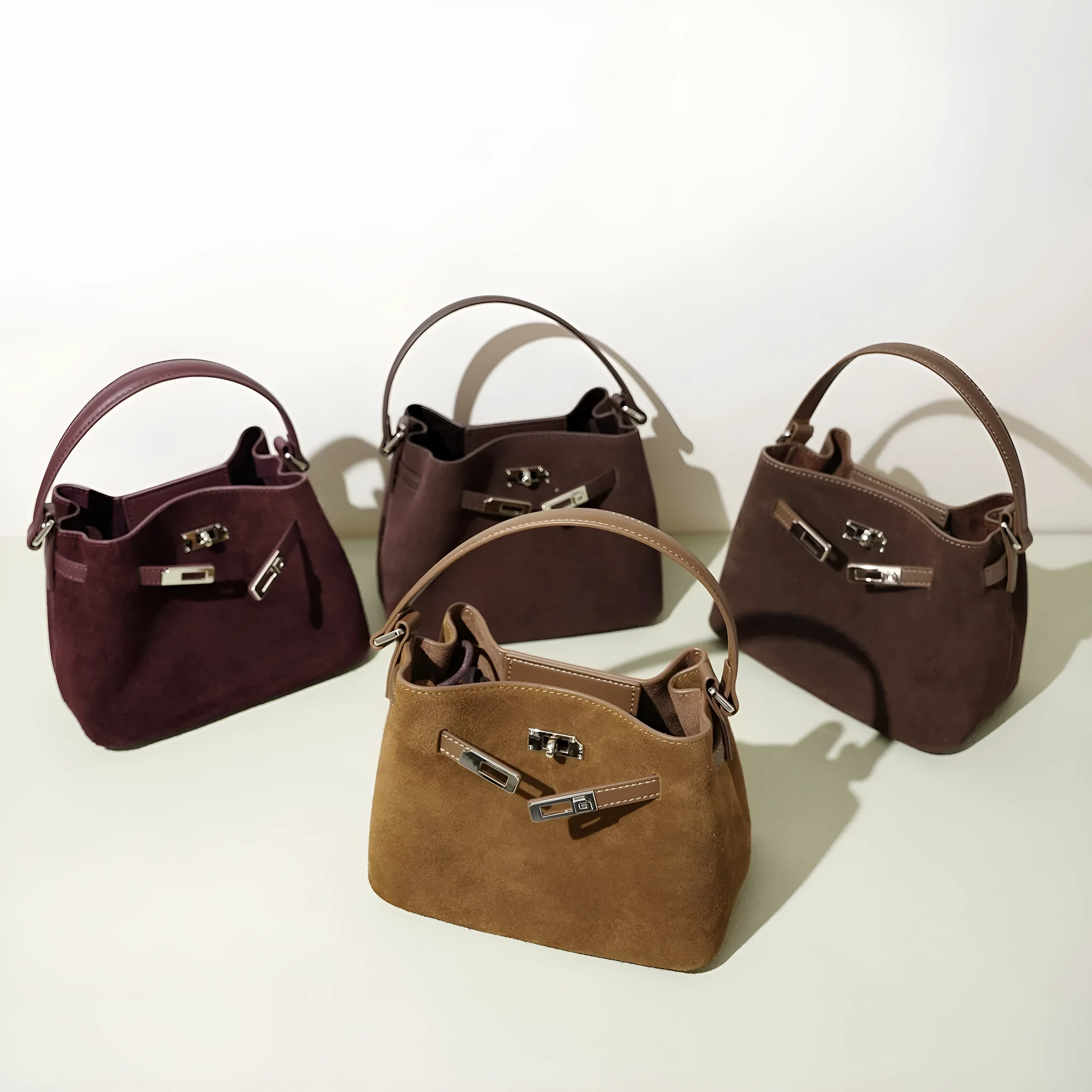 Cortical women's spliced casual crossbody bag in genuine leather suede, vertical square shape, solid colour