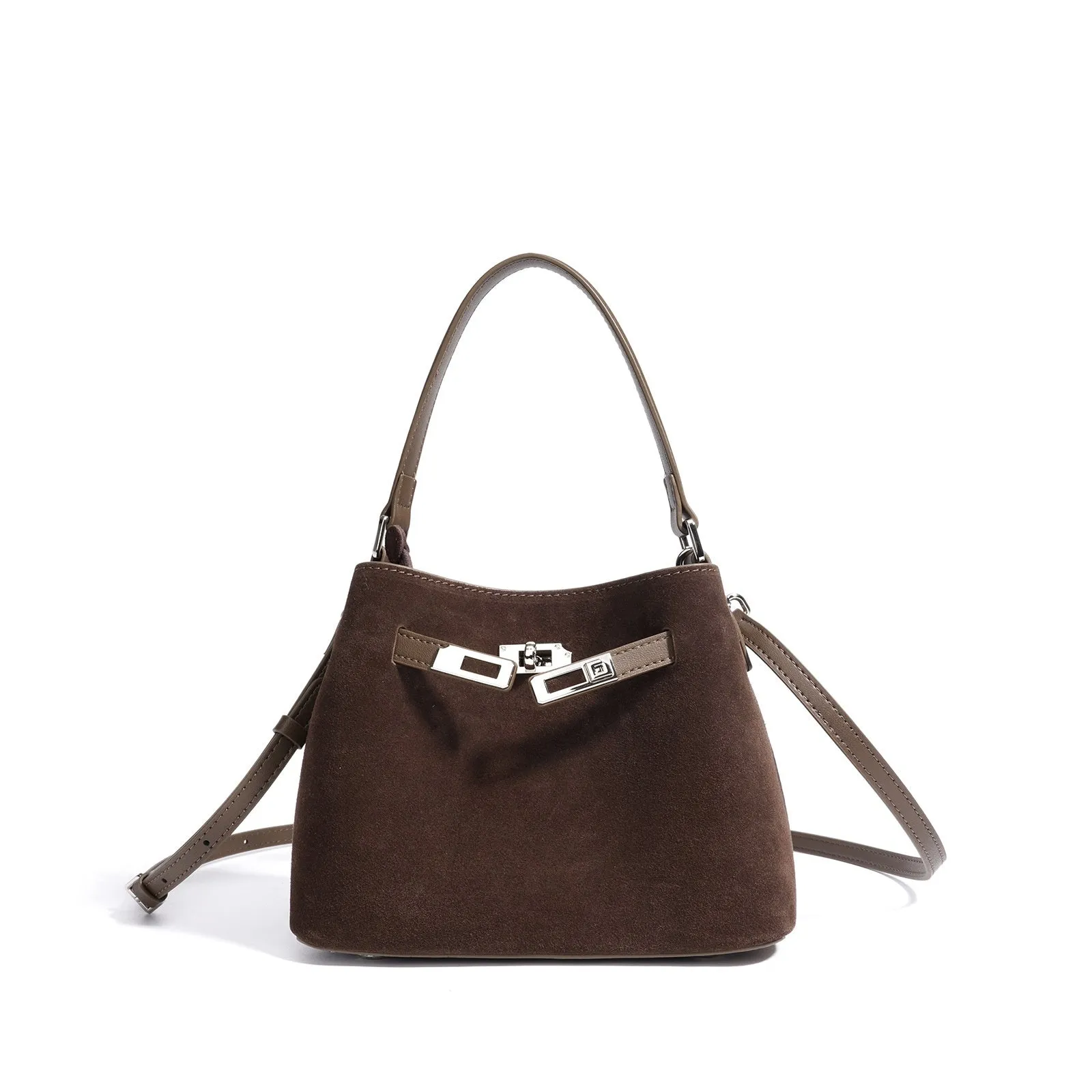 Cortical women's spliced casual crossbody bag in genuine leather suede, vertical square shape, solid colour