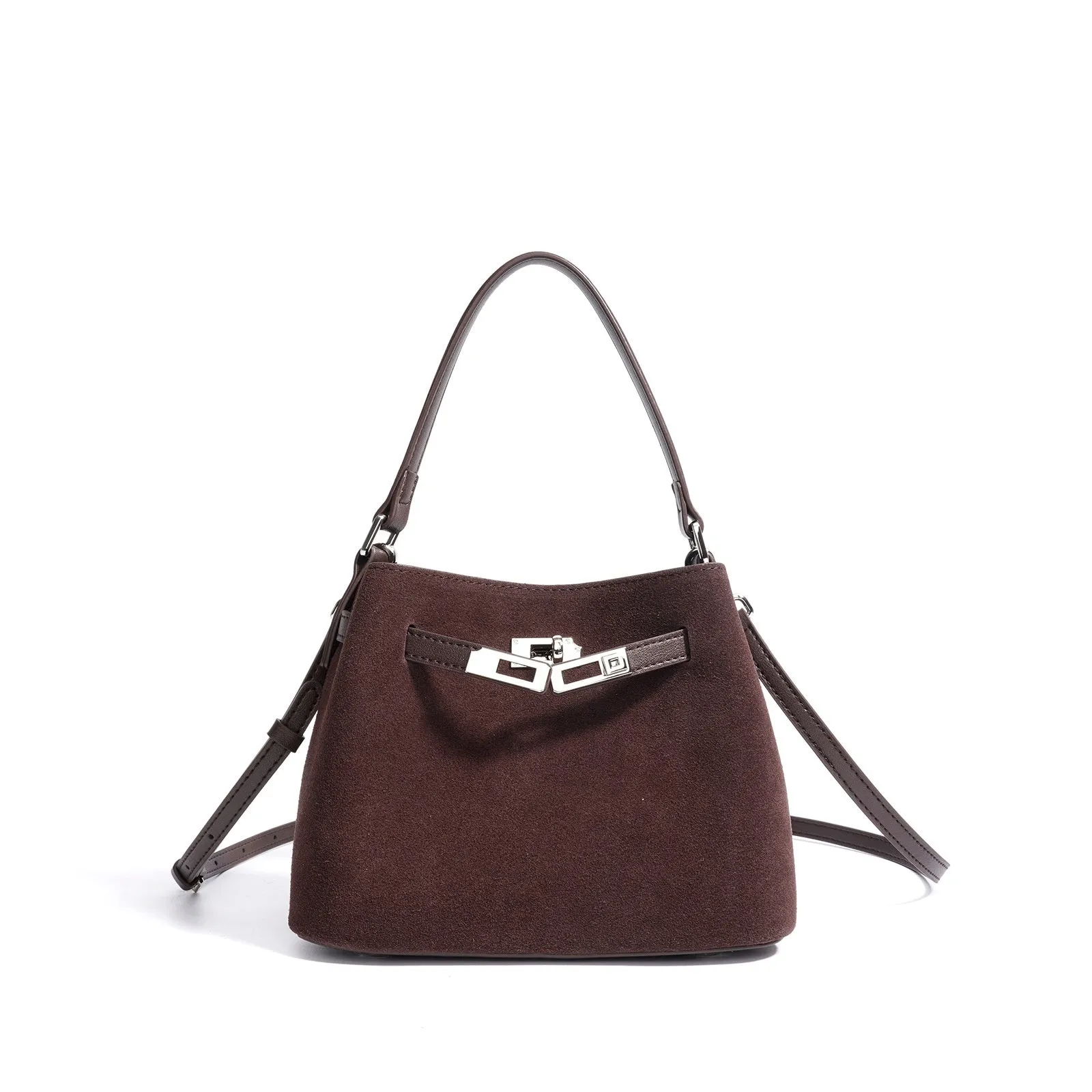 Cortical women's spliced casual crossbody bag in genuine leather suede, vertical square shape, solid colour