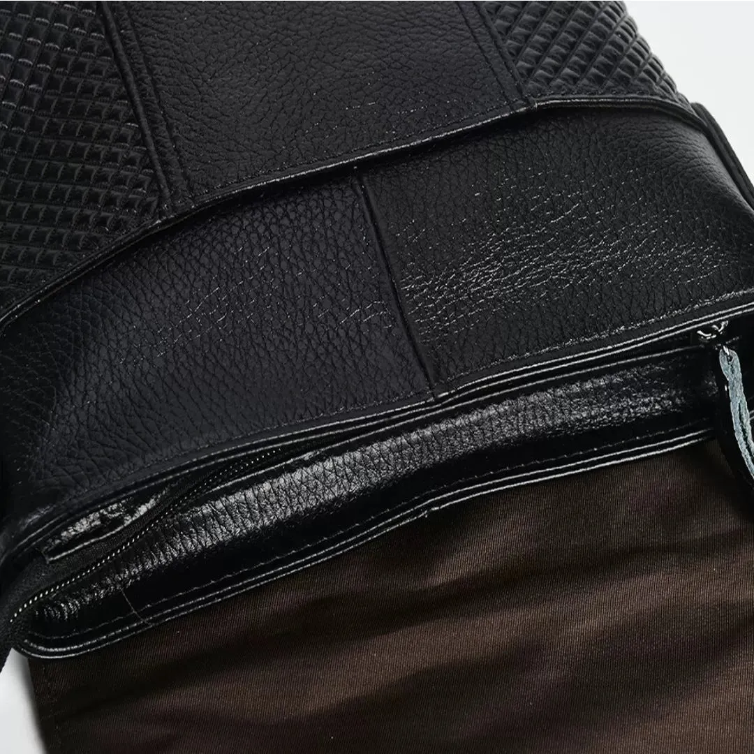Genuine leather men's crossbody bag black top grain cowhide 26x23x5cm for business travel