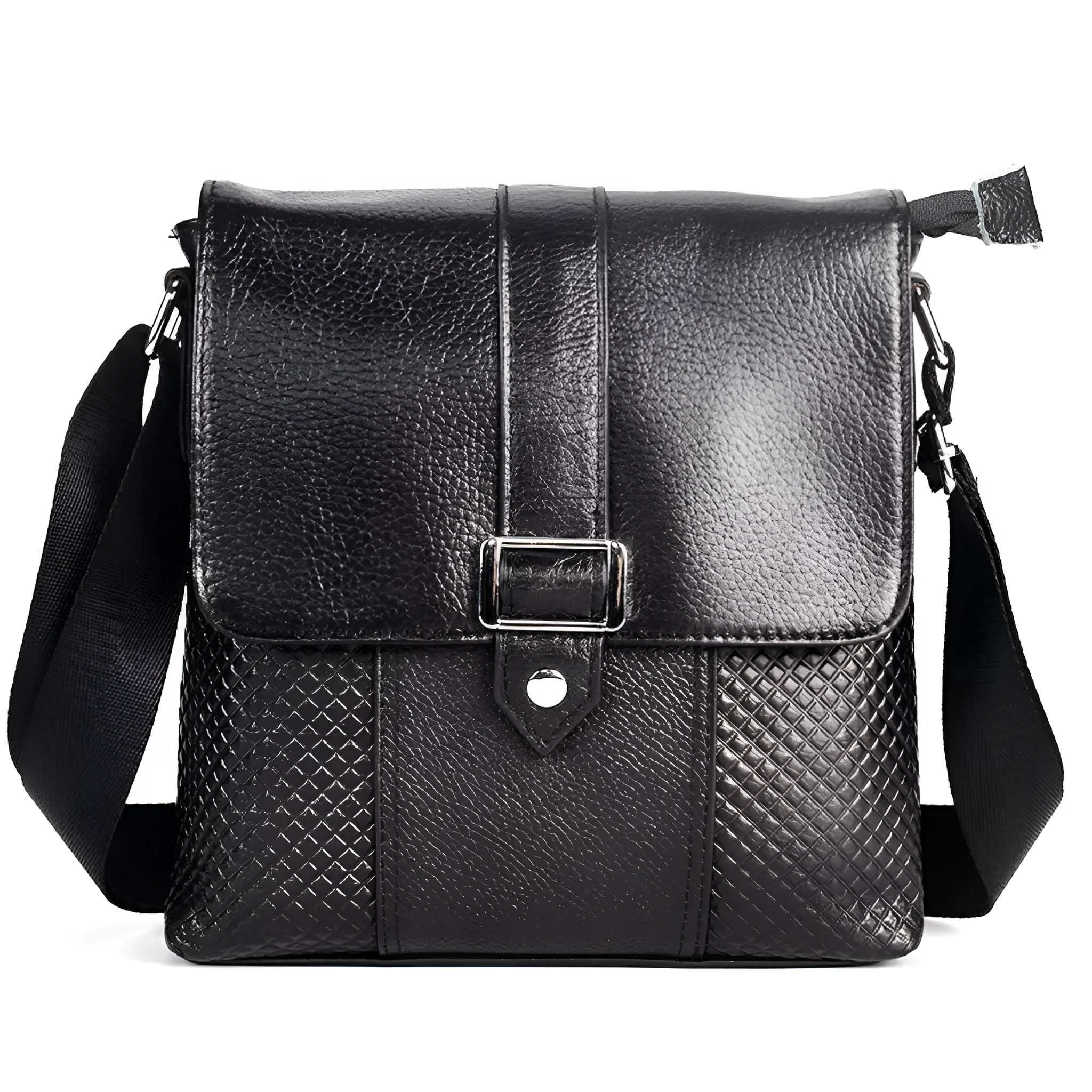 Genuine leather men's crossbody bag black top grain cowhide 26x23x5cm for business travel