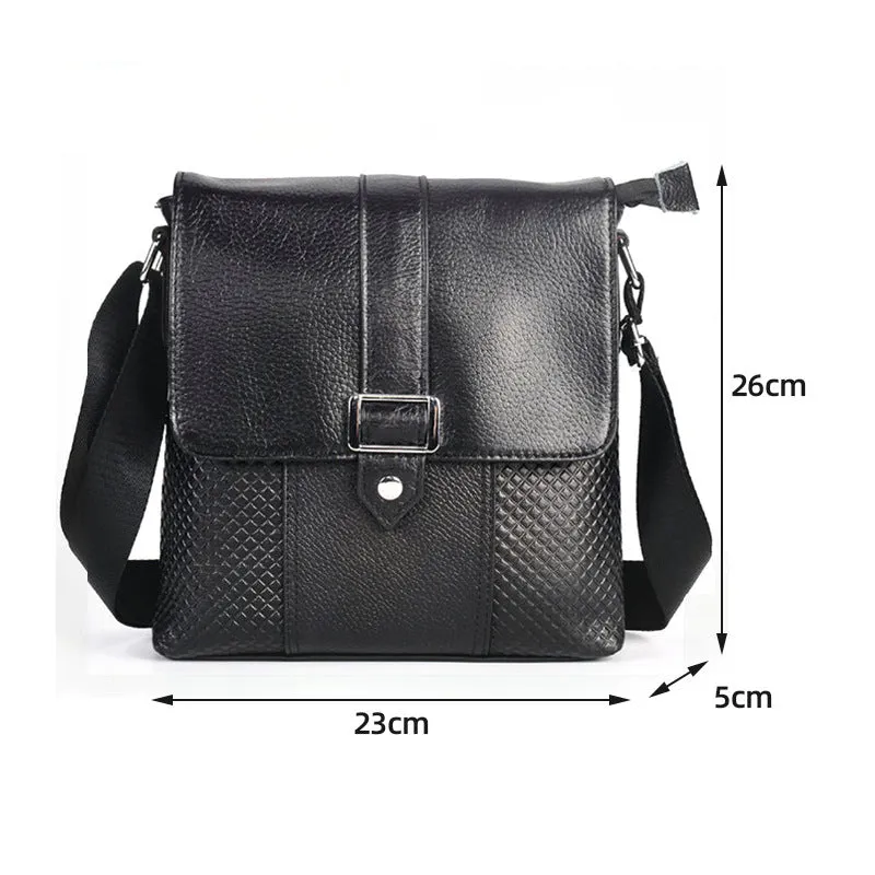 Genuine leather men's crossbody bag black top grain cowhide 26x23x5cm for business travel