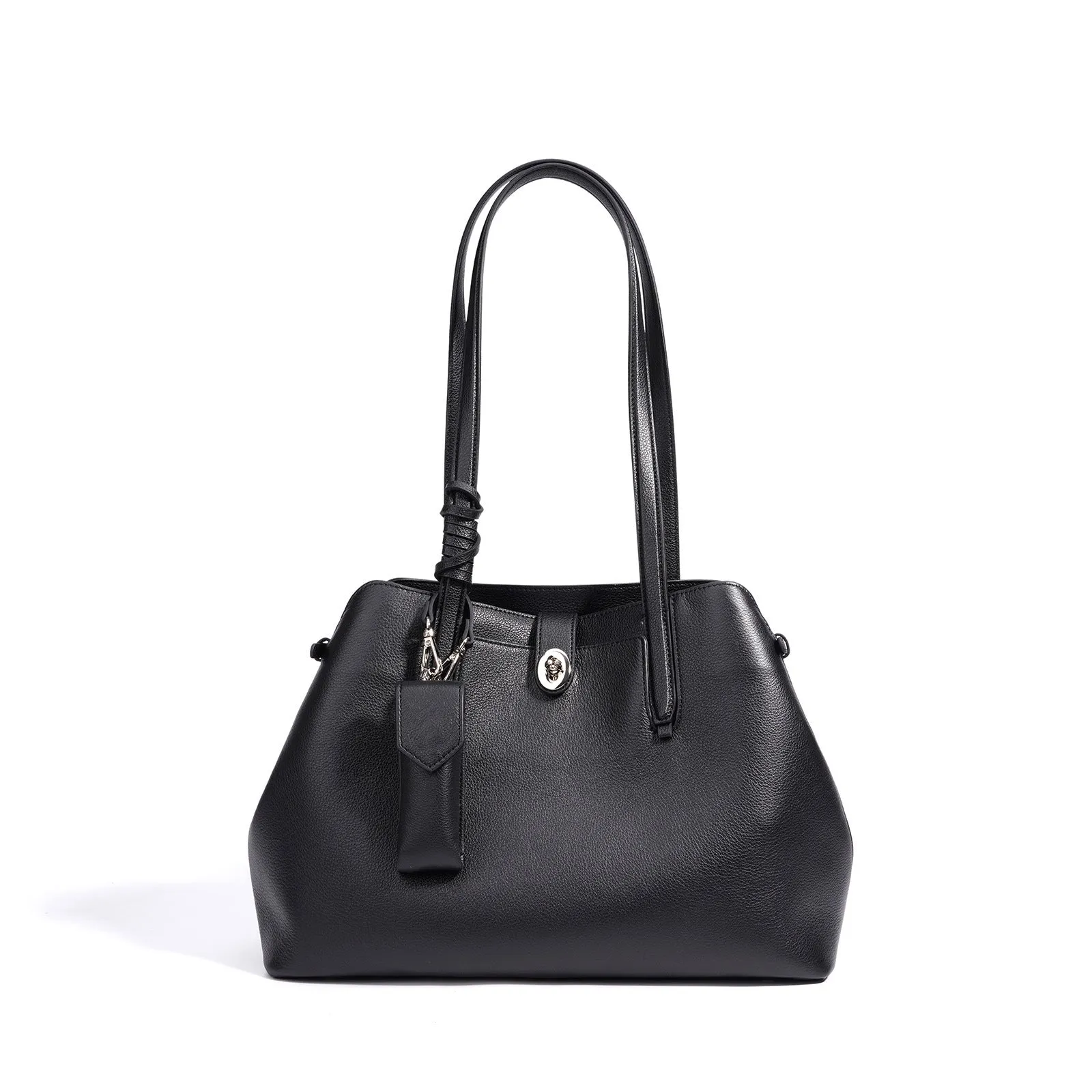 Women's genuine leather bucket bag in elephant gray with patchwork detail, large capacity underarm style