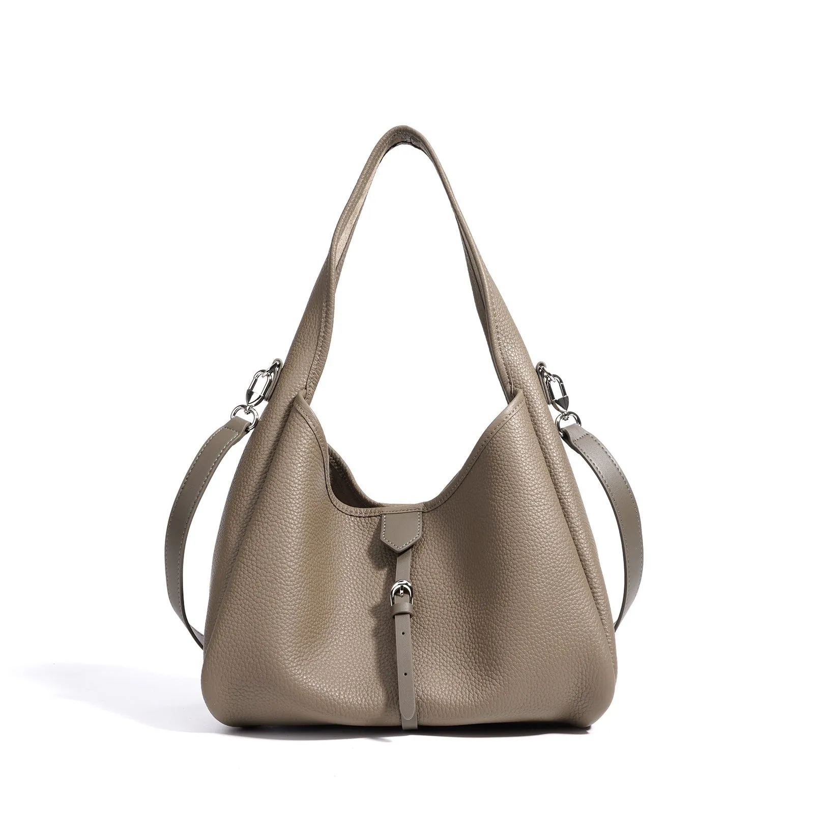 Fashion minimalist single shoulder crossbody handbag in genuine leather, bucket shape, milkshake white colour