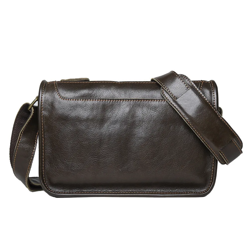 Men's genuine leather crossbody shoulder bag handmade top grain leather solid colour patchwork olive green casual travel
