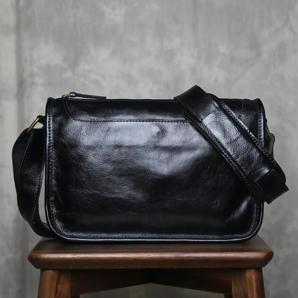 Men's genuine leather crossbody shoulder bag handmade top grain leather solid colour patchwork olive green casual travel