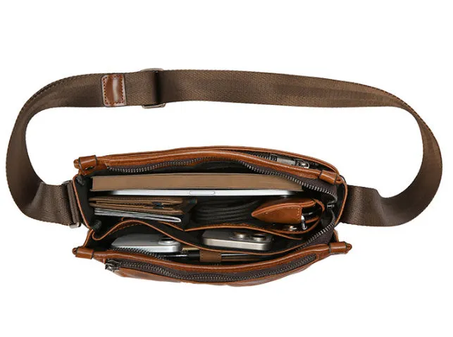 Men's brown genuine leather crossbody bag large capacity single shoulder commuting travel