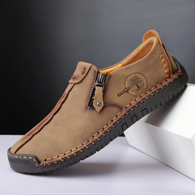 Women's cross edge side zipper shoes handmade leather look in black colour