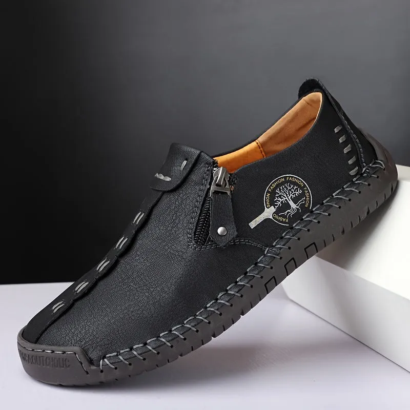 Women's cross edge side zipper shoes handmade leather look in black colour