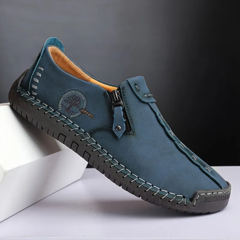 Women's cross edge side zipper shoes handmade leather look in black colour