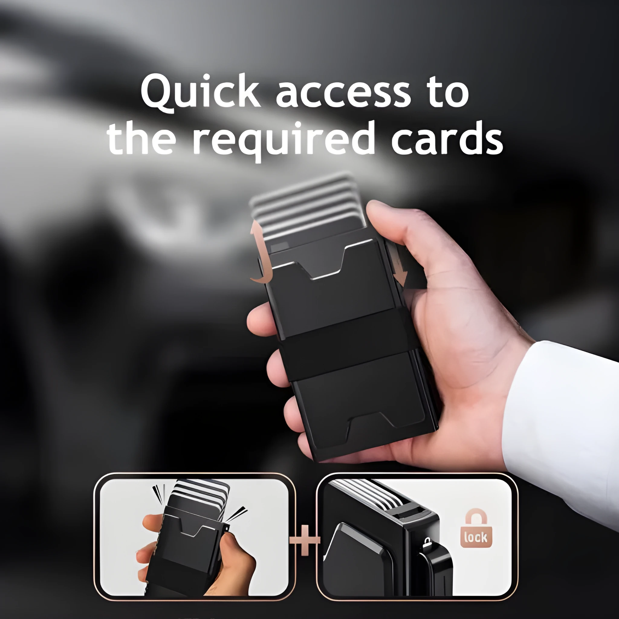 Black ultra-thin nylon card box with expansion slots and anti-theft RFID protection, 90x60x14mm