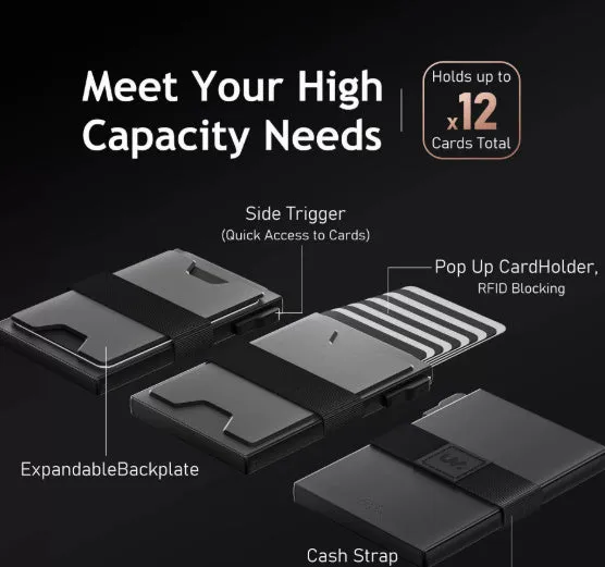 Black ultra-thin nylon card box with expansion slots and anti-theft RFID protection, 90x60x14mm