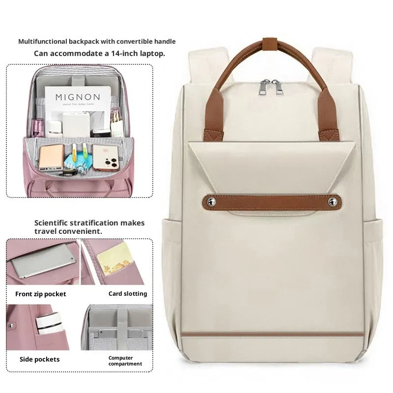 Lightweight large capacity waterproof nylon schoolbag for girls and boys, solid colour, available in Black Beige Brown Lotus Pink