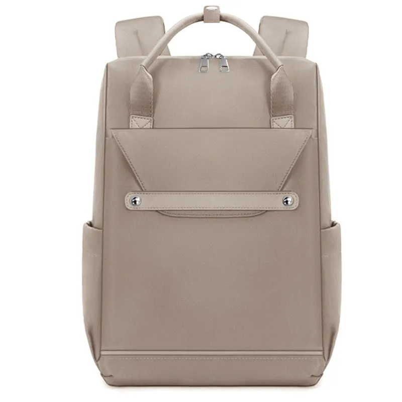 Lightweight large capacity waterproof nylon schoolbag for girls and boys, solid colour, available in Black Beige Brown Lotus Pink