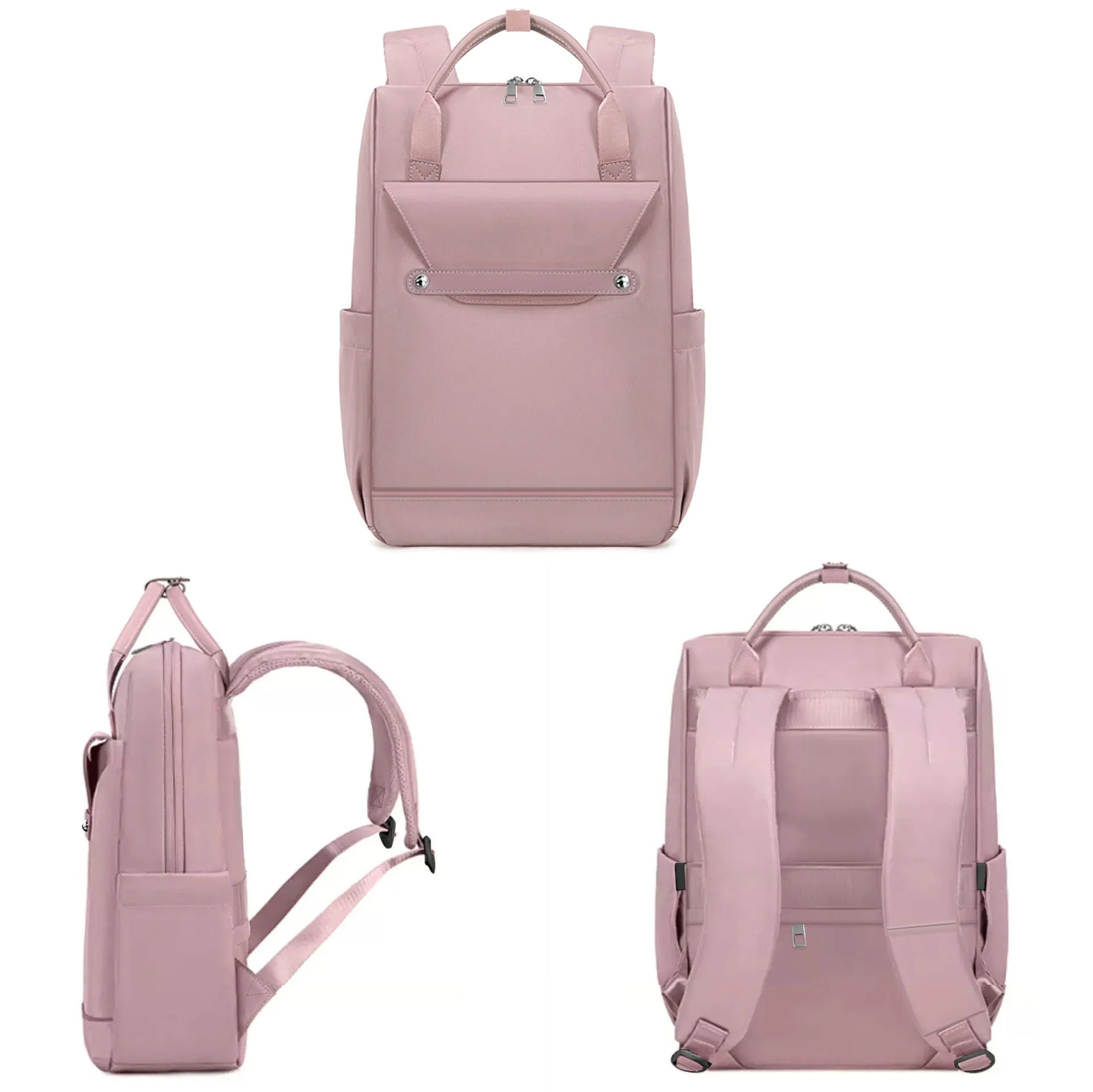 Lightweight large capacity waterproof nylon schoolbag for girls and boys, solid colour, available in Black Beige Brown Lotus Pink