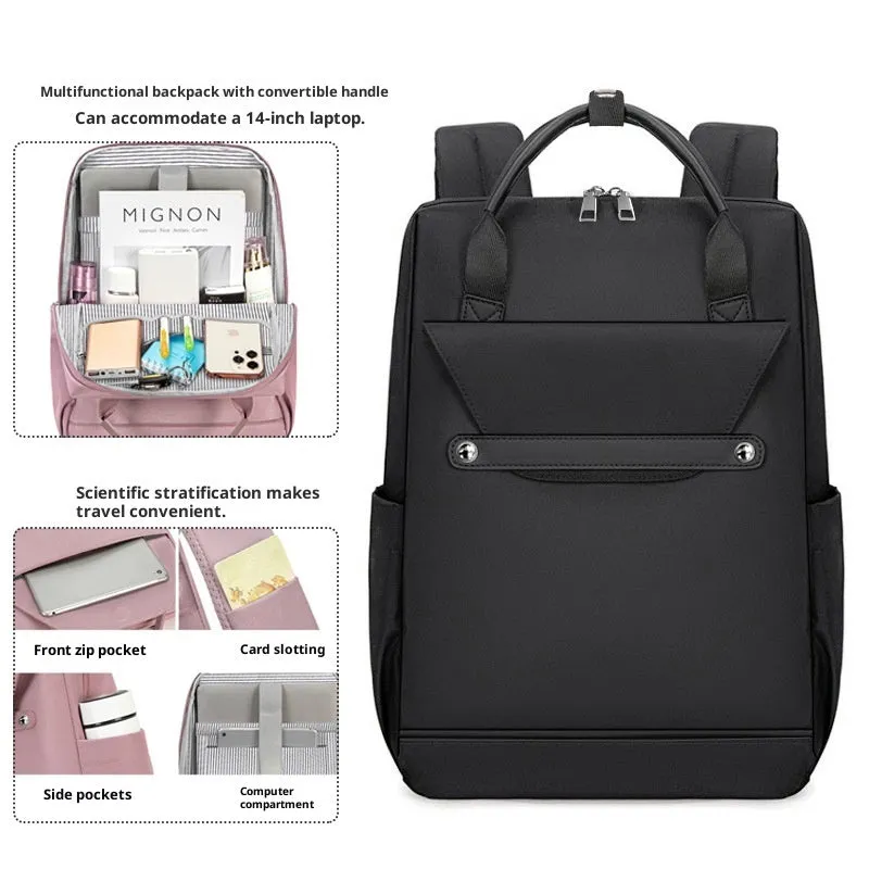 Lightweight large capacity waterproof nylon schoolbag for girls and boys, solid colour, available in Black Beige Brown Lotus Pink
