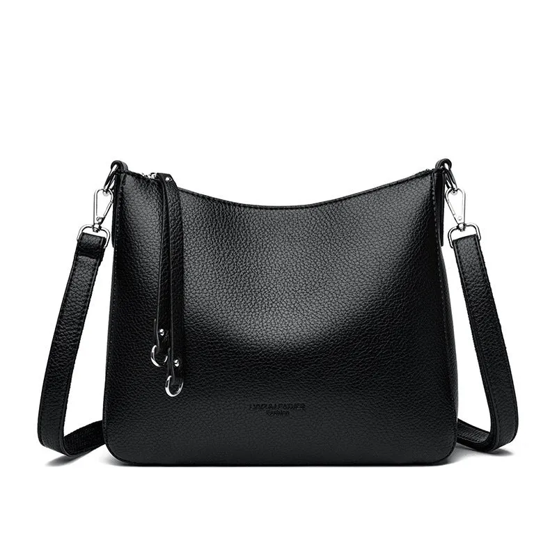 Genuine leather crossbody bag with metal belt decoration, horizontal square shape, available in khaki and other colours