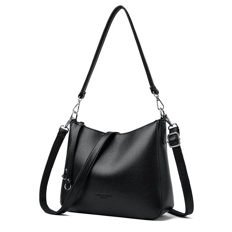 Genuine leather crossbody bag with metal belt decoration, horizontal square shape, available in khaki and other colours