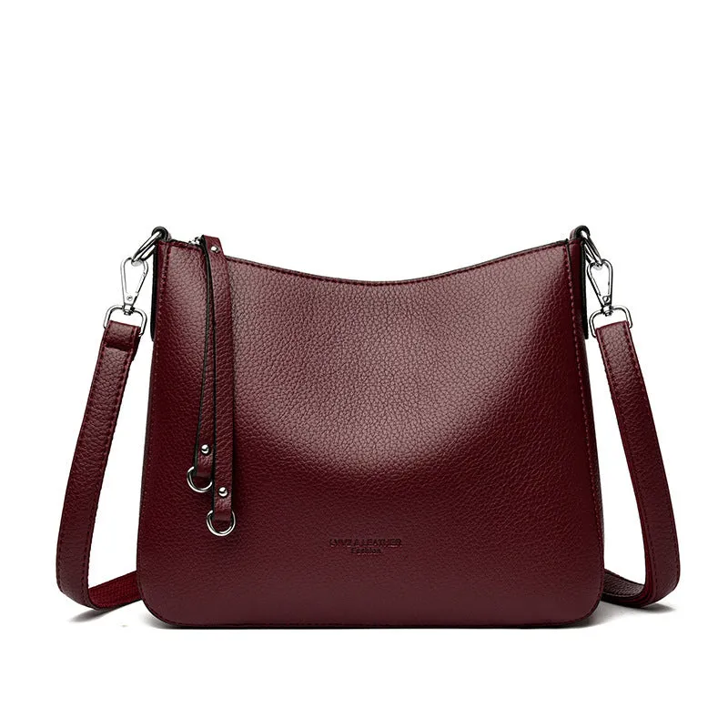 Genuine leather crossbody bag with metal belt decoration, horizontal square shape, available in khaki and other colours