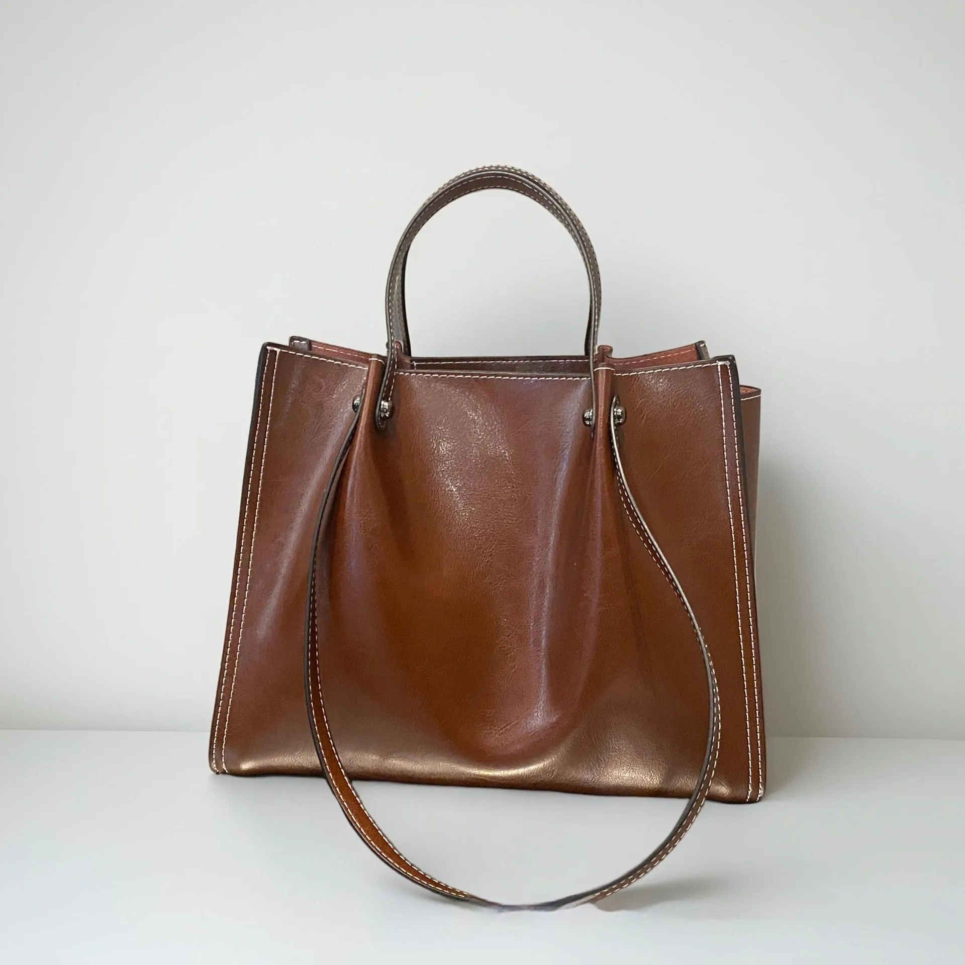 Genuine leather cowhide messenger bag for women, horizontal square shape, 32x13x26cm, splice design, available in four colours