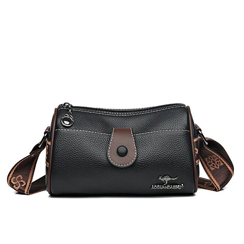 Retro women's leather crossbody bag in khaki, horizontal square shape with top grain leather and spliced detail