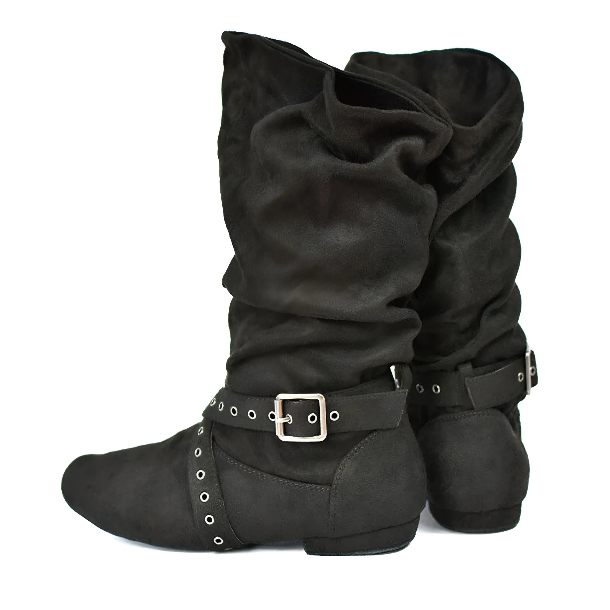Ladies flat heel canvas pointed toe dance boots in black for line dancing and salsa