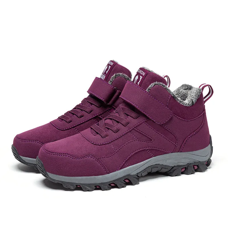 Women's high-top fleece-lined walking shoes in black, synthetic leather upper