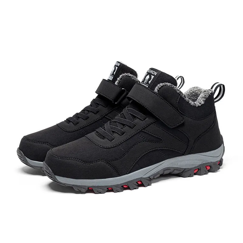 Women's high-top fleece-lined walking shoes in black, synthetic leather upper