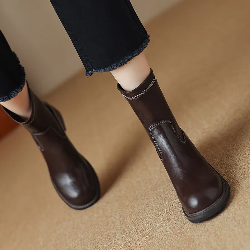 Women's casual mid-heel Martin boots with artificial PU upper and front lacing in black and brown