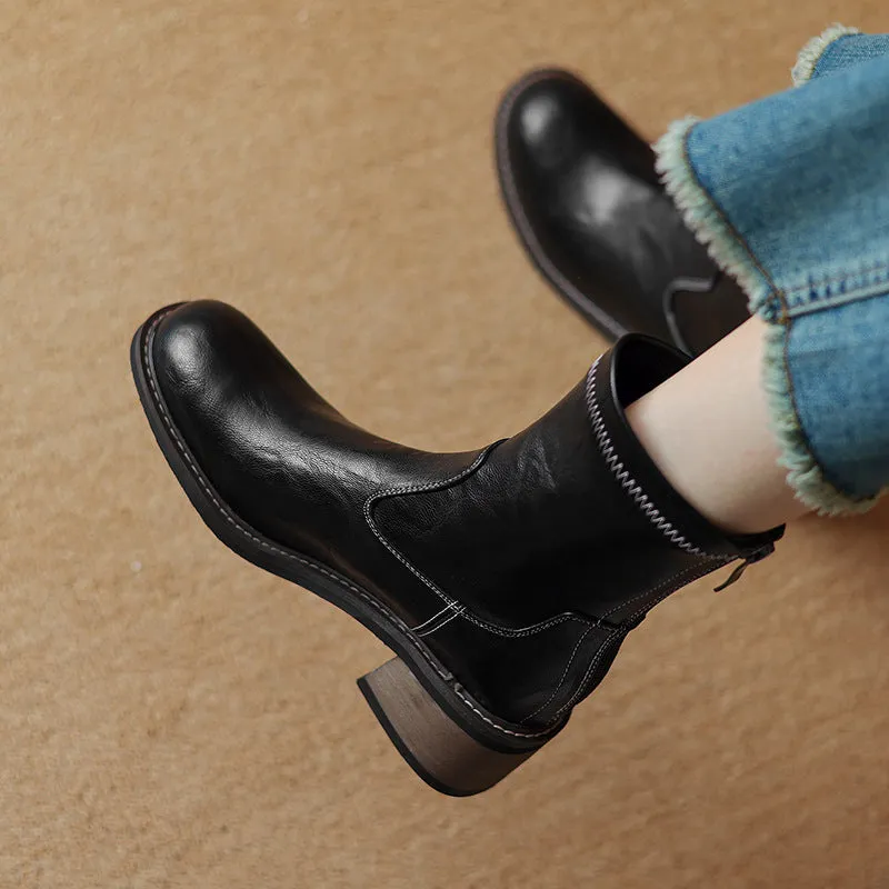 Women's casual mid-heel Martin boots with artificial PU upper and front lacing in black and brown